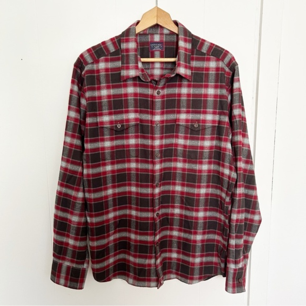 UNTUCKit Mens Manning Flannel Shirt Size XL Red Gray Plaid Button Up Slim Fit